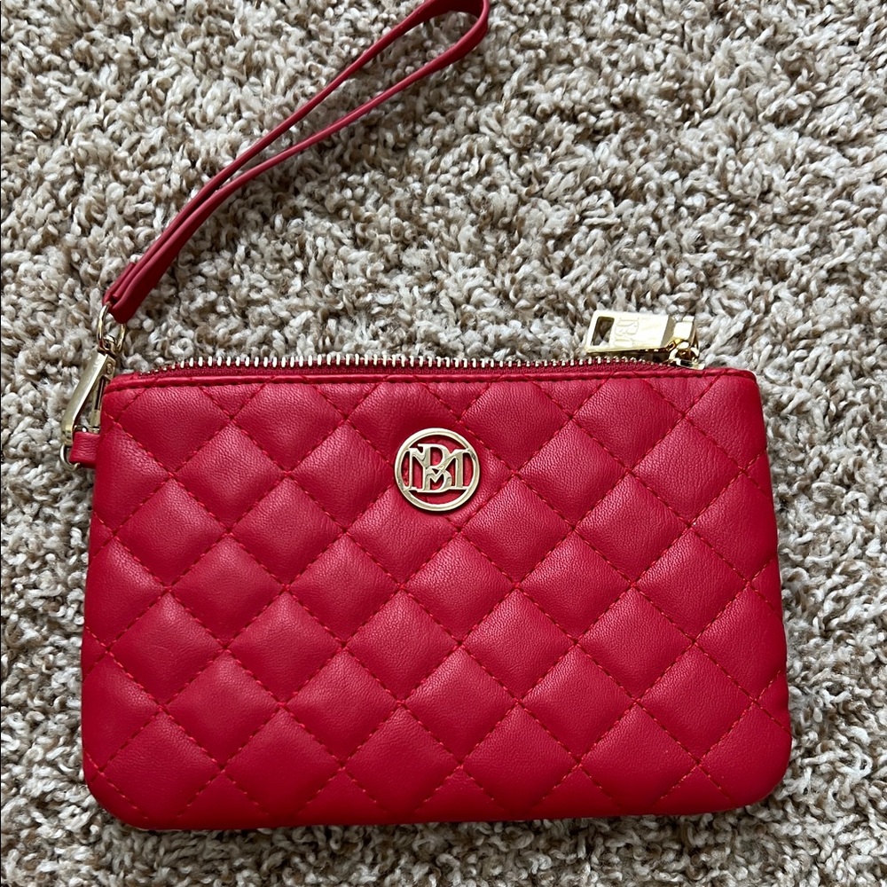 Red Quilted Wristlet Pouch with Gold Hardware